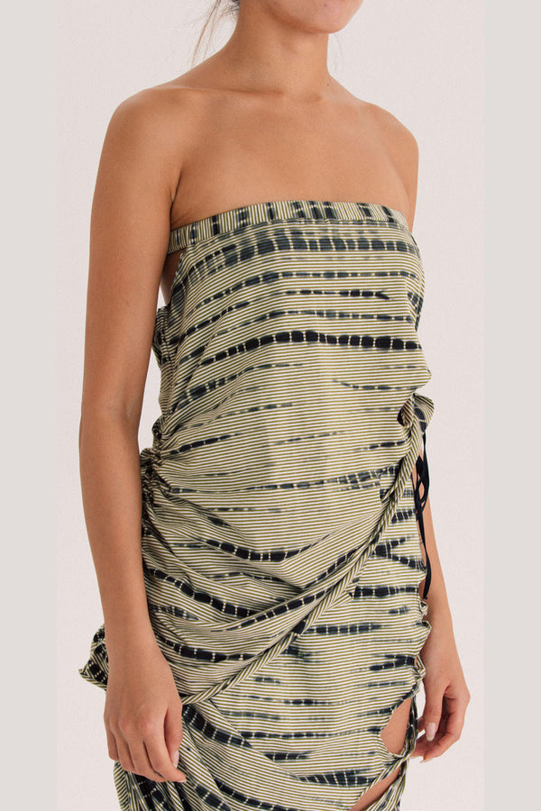 RUI Tie-Dye Drawstring Tube Top RSS22WV06 Tie-dyed + Green Striped + Tie-Dye